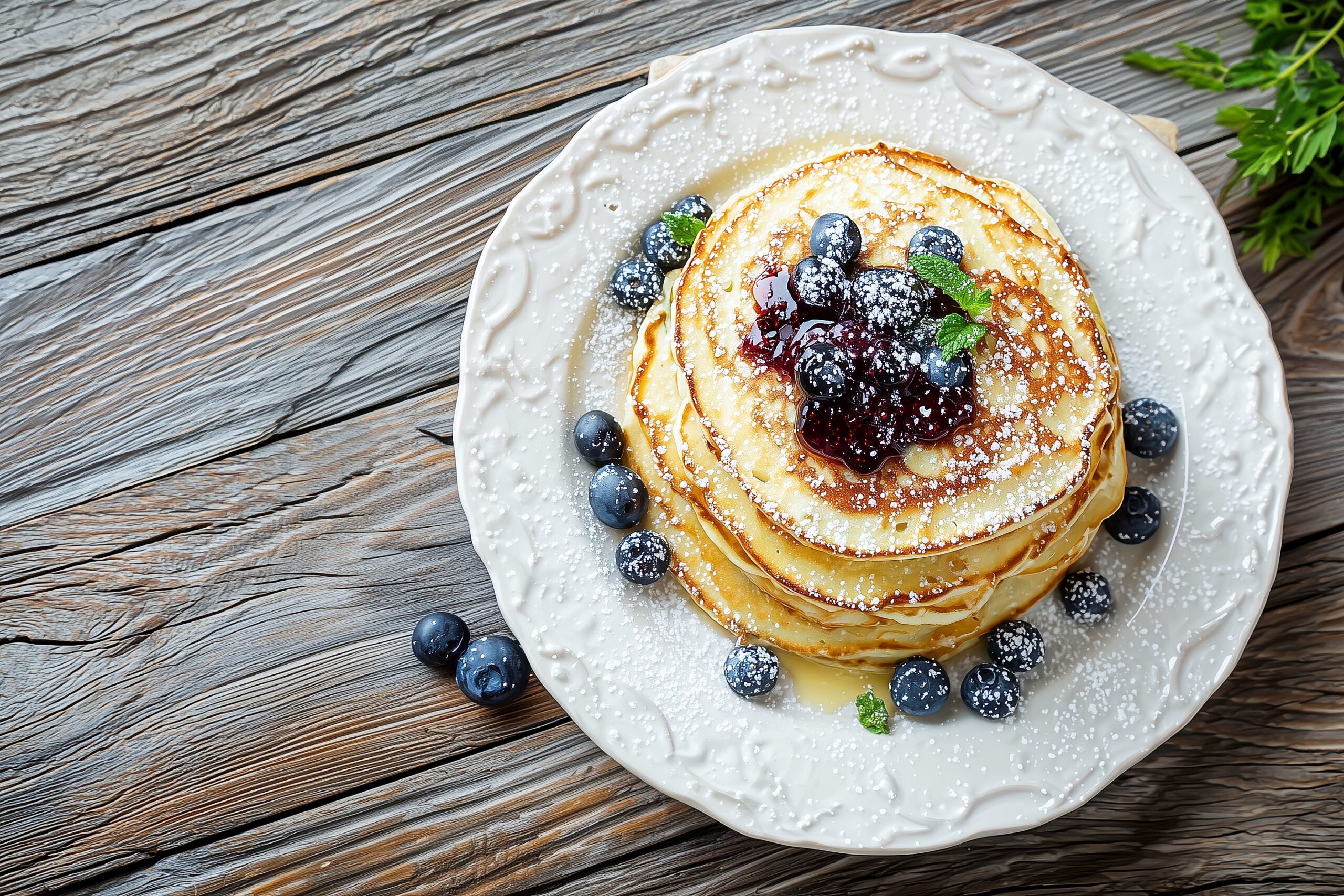 カフェで注文したオシャレなパンケーキ・スイーツのフリー素材０