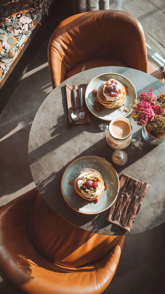 【スマホ壁紙サイズ】オシャレなカフェ空間・パンケーキとスイーツのフリー素材０