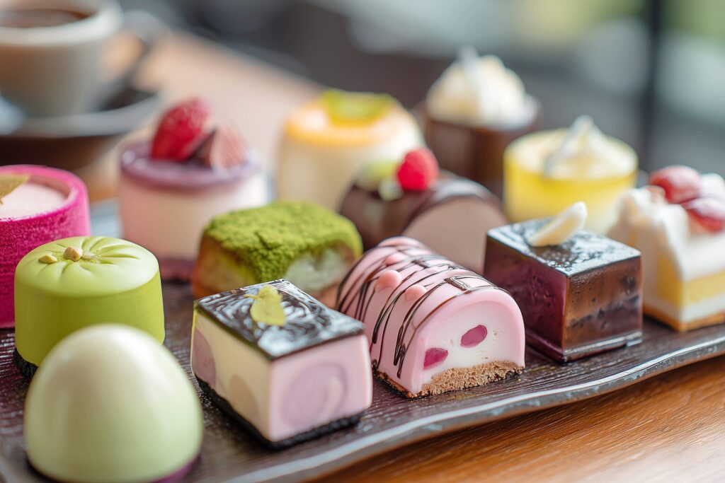 【フリー素材】カフェテーブルに並ぶ可愛いミニスイーツ画像０