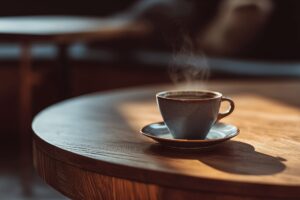 【無料】カフェテーブルにある温かい珈琲・フリー素材０