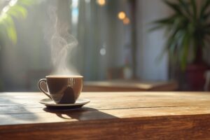 【無料】カフェテーブルにある温かい珈琲・フリー素材０