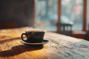 【無料】カフェテーブルにある温かい珈琲・フリー素材０