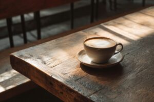 【無料】カフェテーブルにある温かい珈琲・フリー素材０