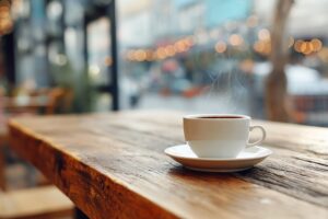 【無料】カフェテーブルにある温かい珈琲・フリー素材０