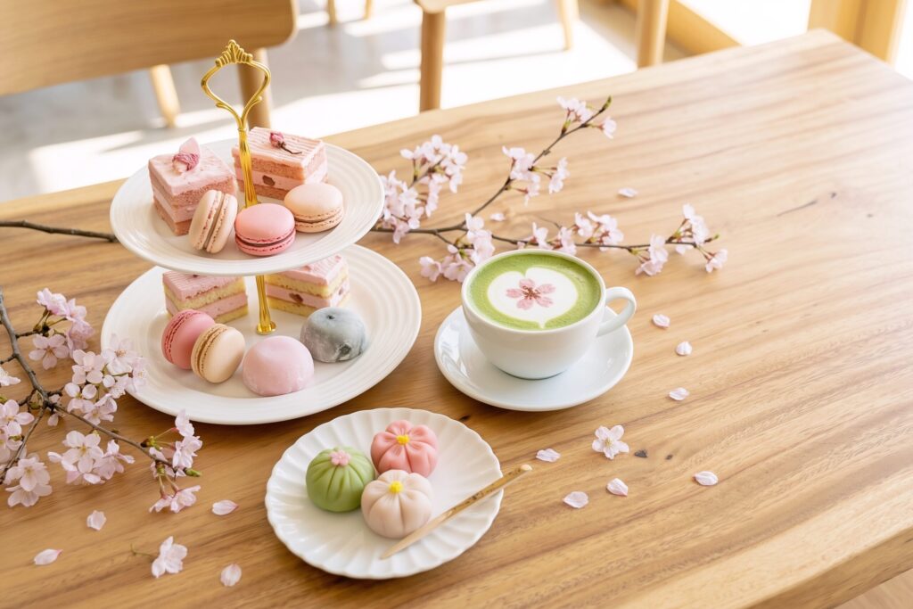 【フリー素材】春の桜とおしゃれなカフェスイーツ画像・Cafe Sweets０