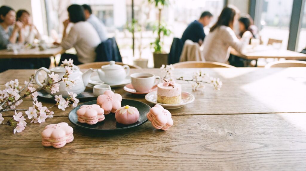 【フリー素材】おしゃれなカフェの春の桜スイーツ０
